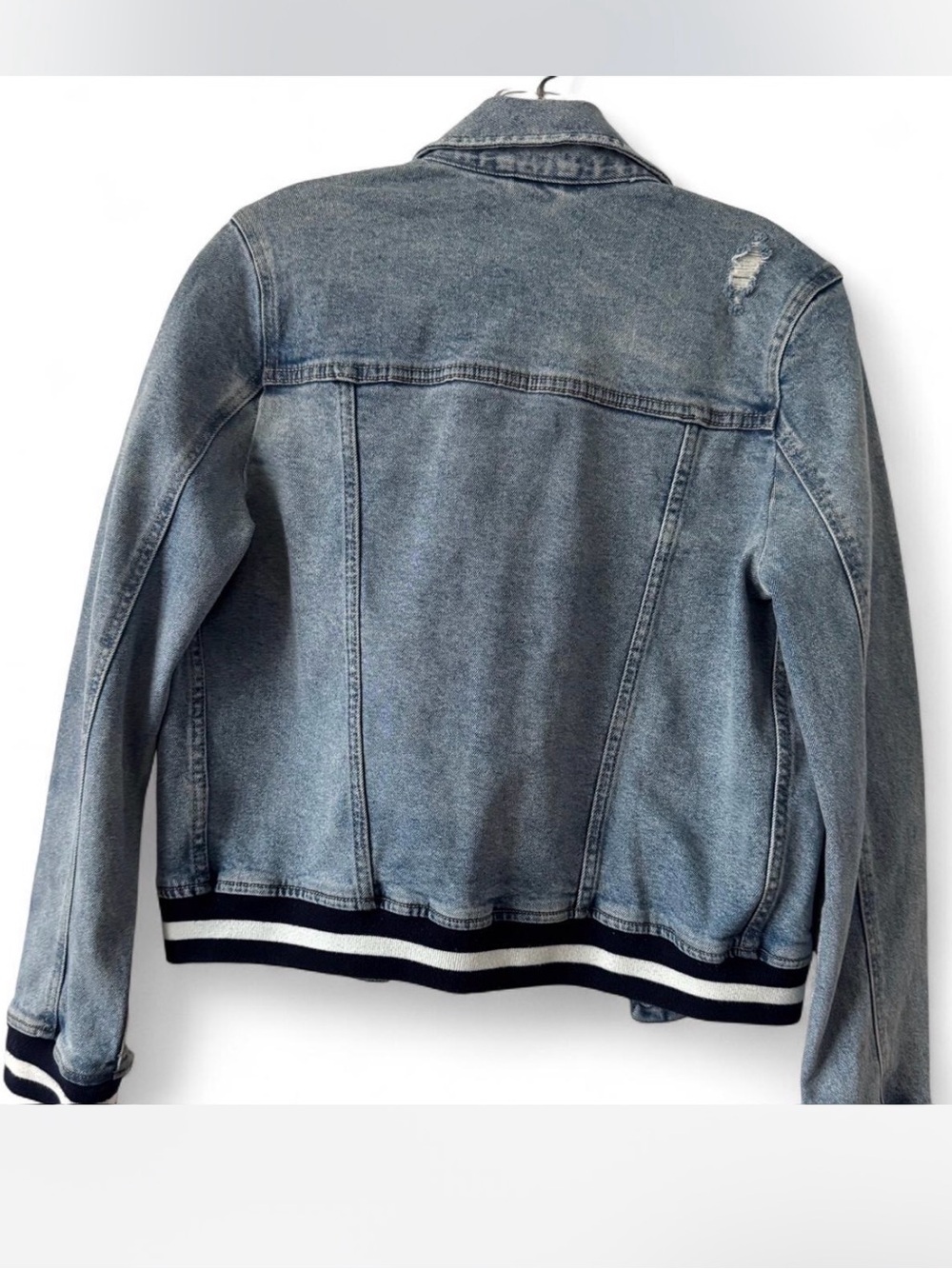 Anthropologie Pistola Light Blue Denim Bomber-Trim Jean Jacket Size Medium - Picture 4 of 9